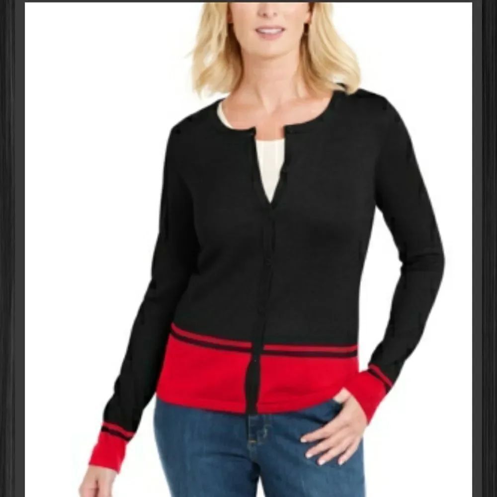 Karen Scott Colorblocked Cardigan Sz Sm